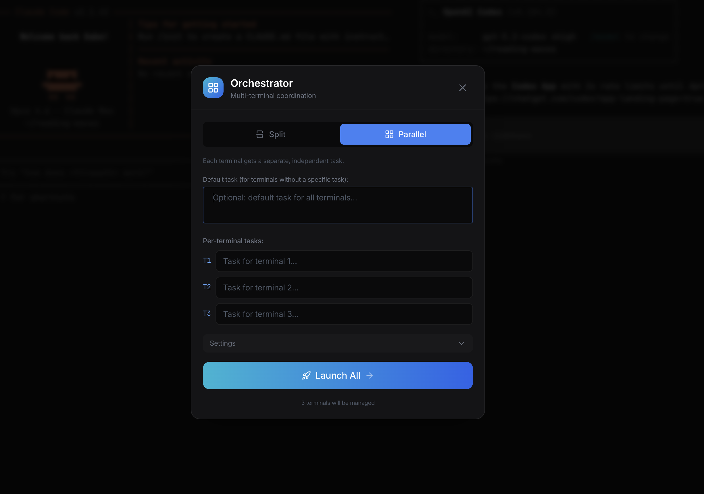Orchestrator with split and parallel modes