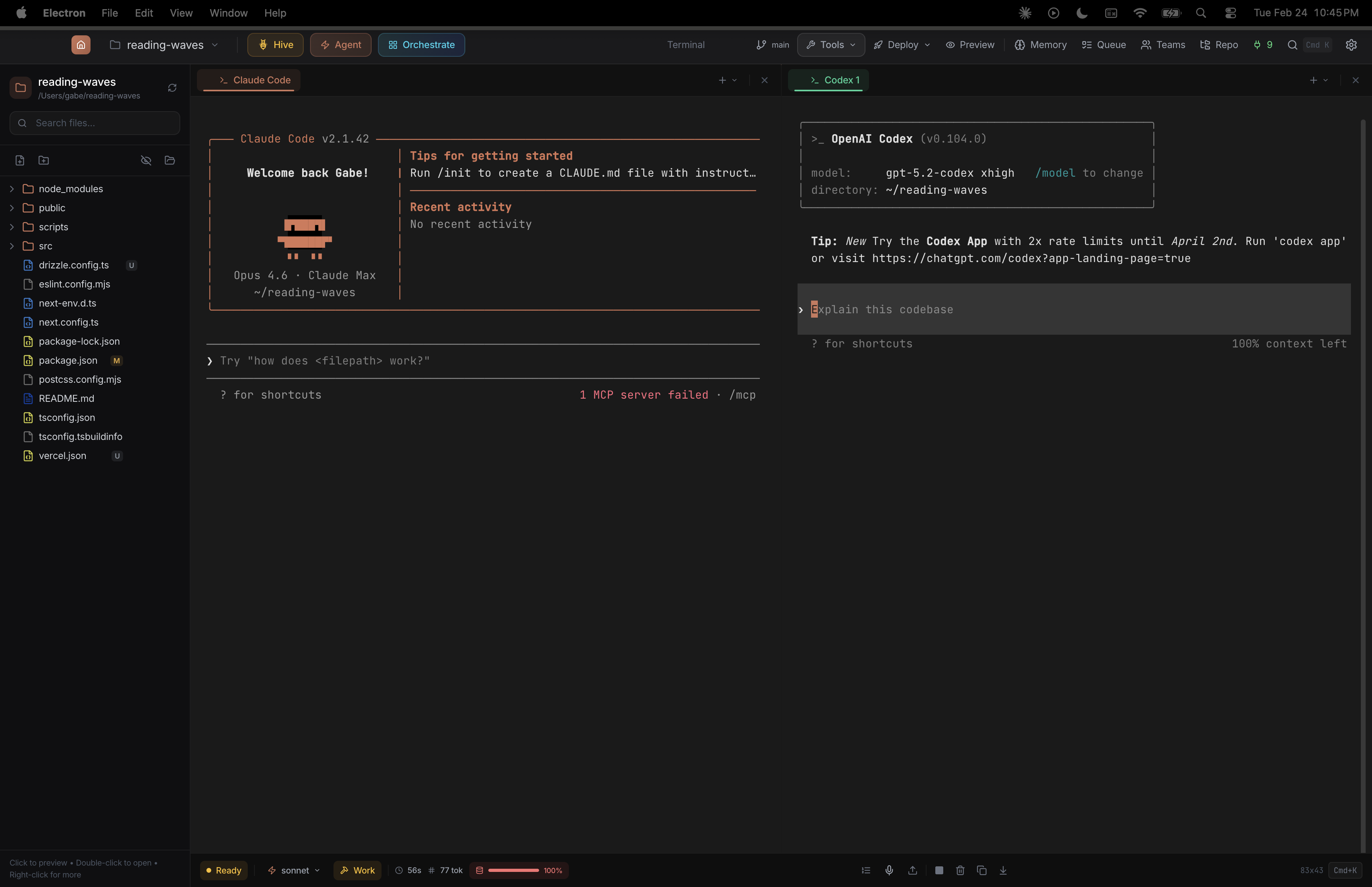 Claude Code and OpenAI Codex running side by side in Claude Unleashed